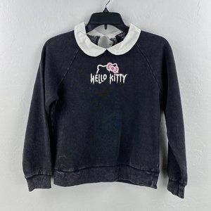 Hello Kitty & Friends Forever 21 Collar Sweatshirt Distress Black Pullover 11-12
